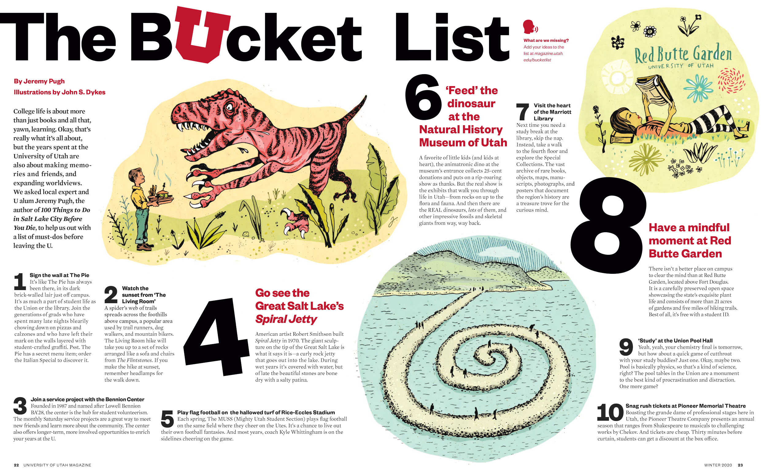  John S. Dykes illustration University of Utah Magazine Winter 2020 "The Bucket List."