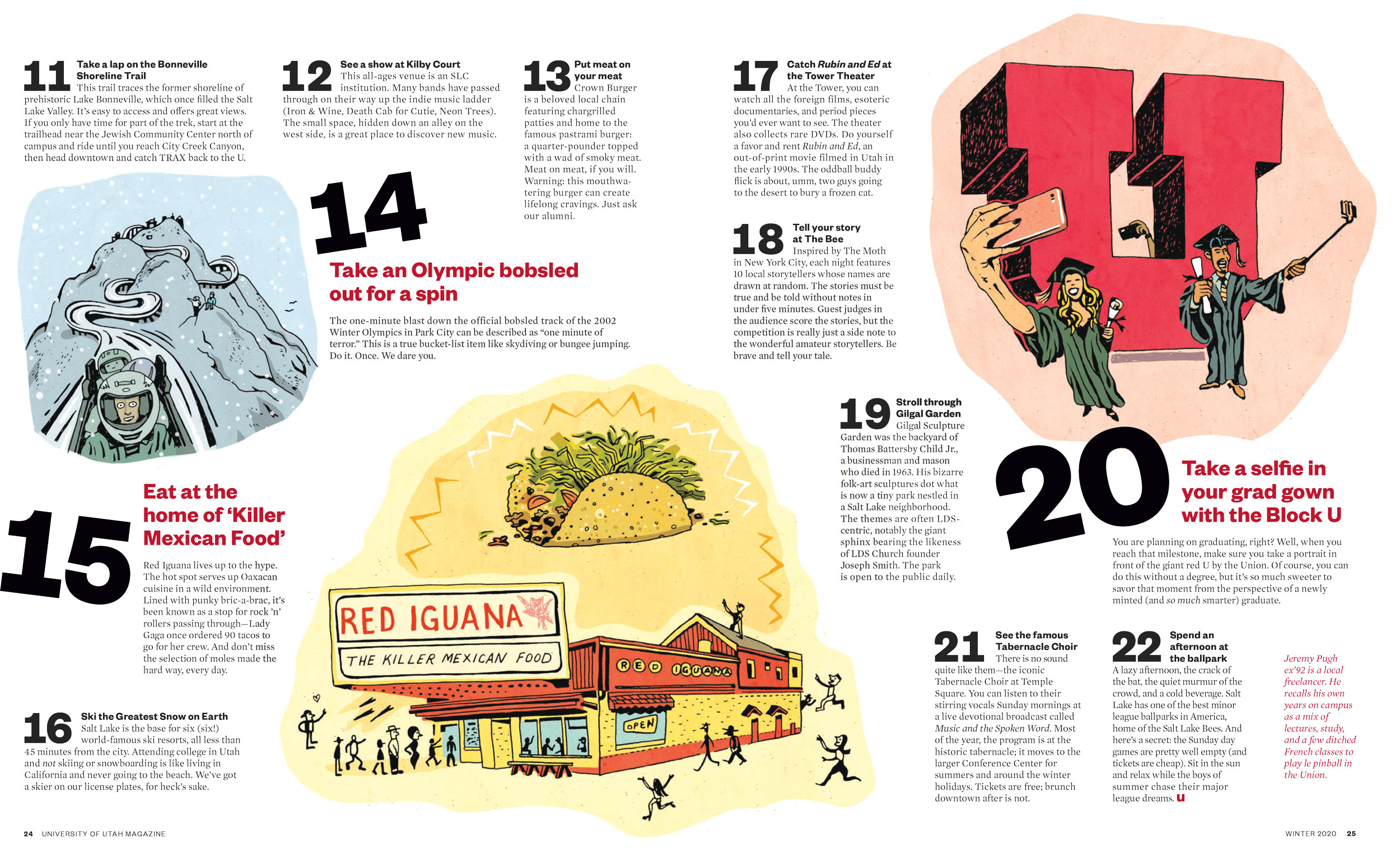 John S. Dykes illustration University of Utah Magazine Winter 2020 "The Bucket List."