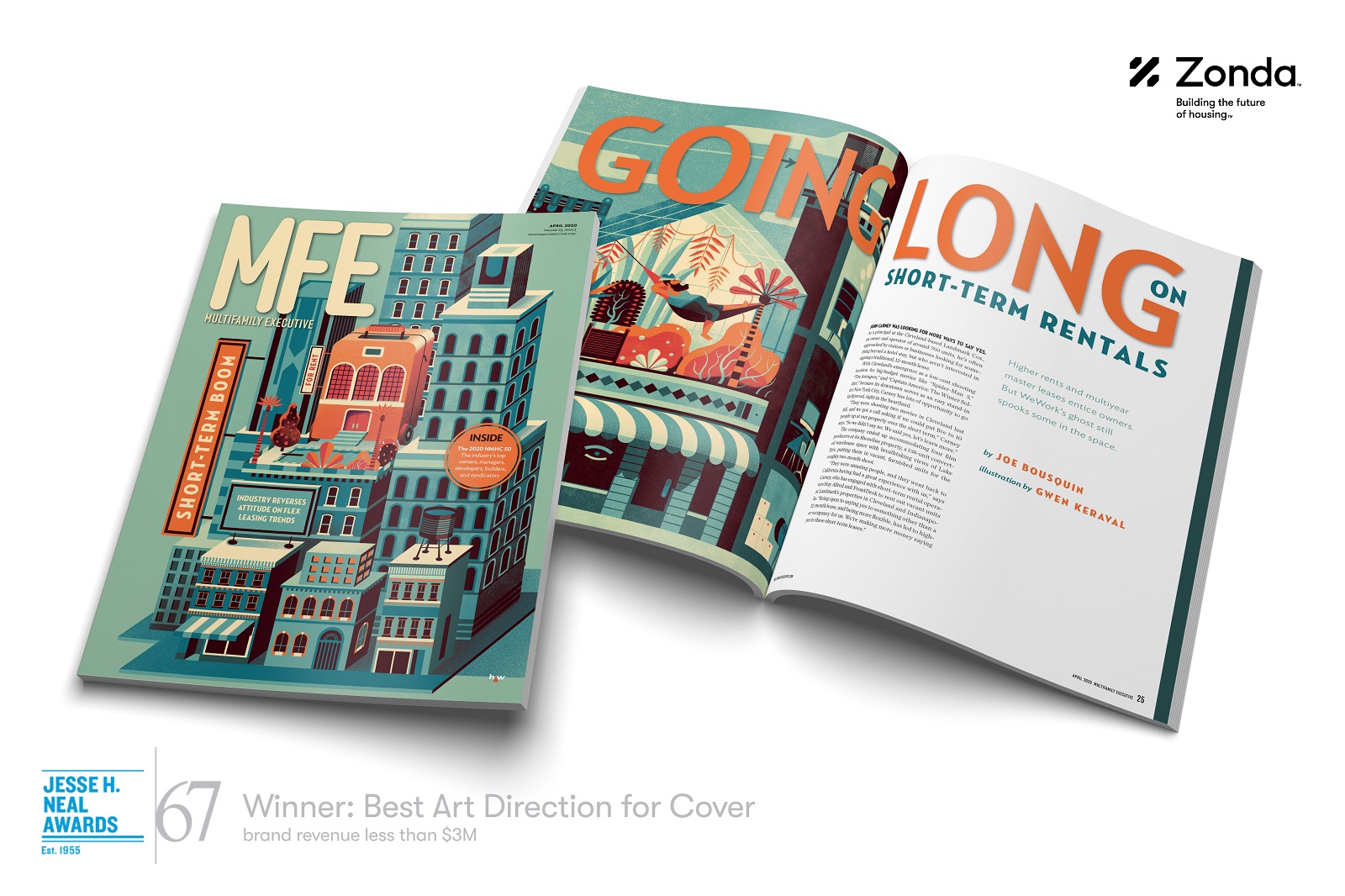 Keraval's NEAL award-winning cover and interior for MFE magazine, art directed by Carolyn Sewell